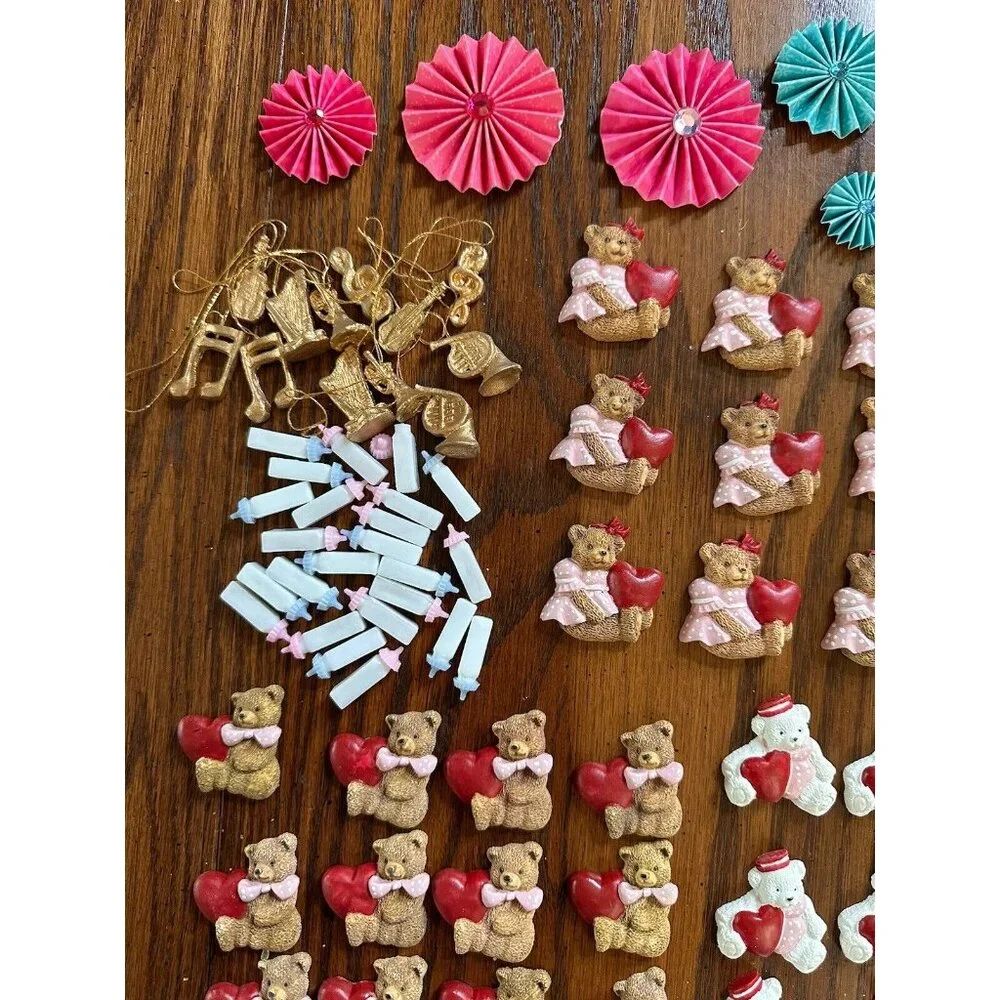 Jewelry Making/Crafting Lot Teddy Bear Flats, Foil Beads, School Ornaments, MORE